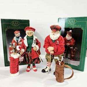 Kurt Adler KSA Collectibles Tee Time Santa On The Green Mr & Mrs Claus Figurines